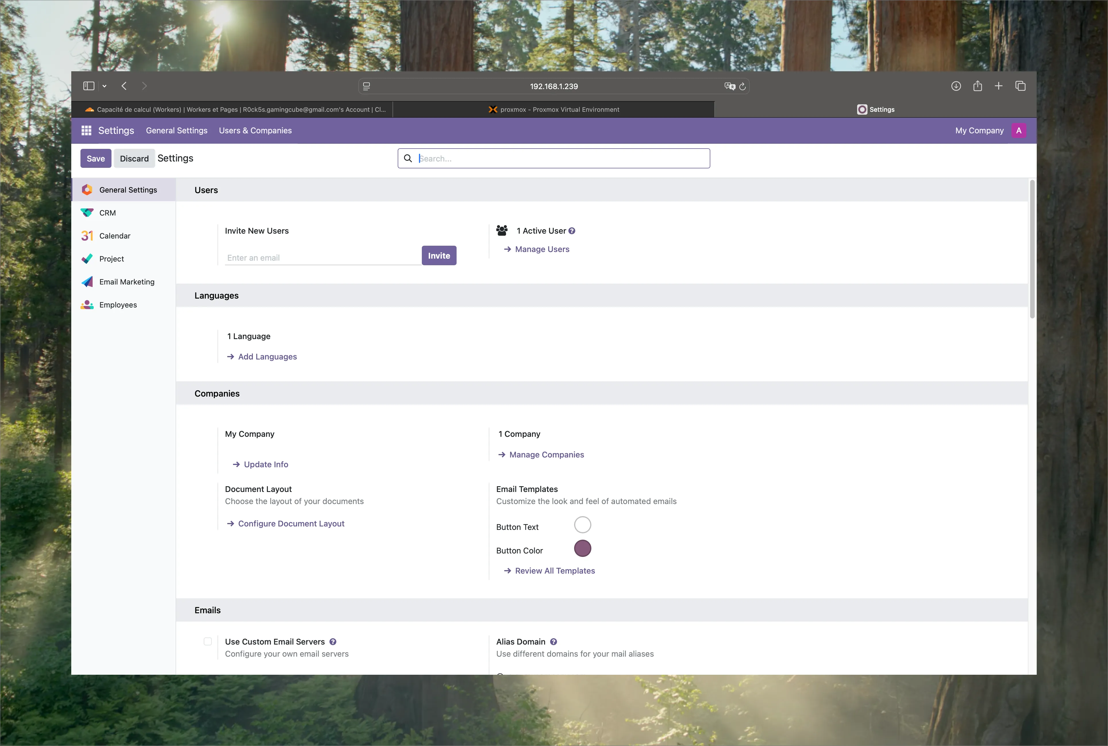 Paramètres techniques Odoo